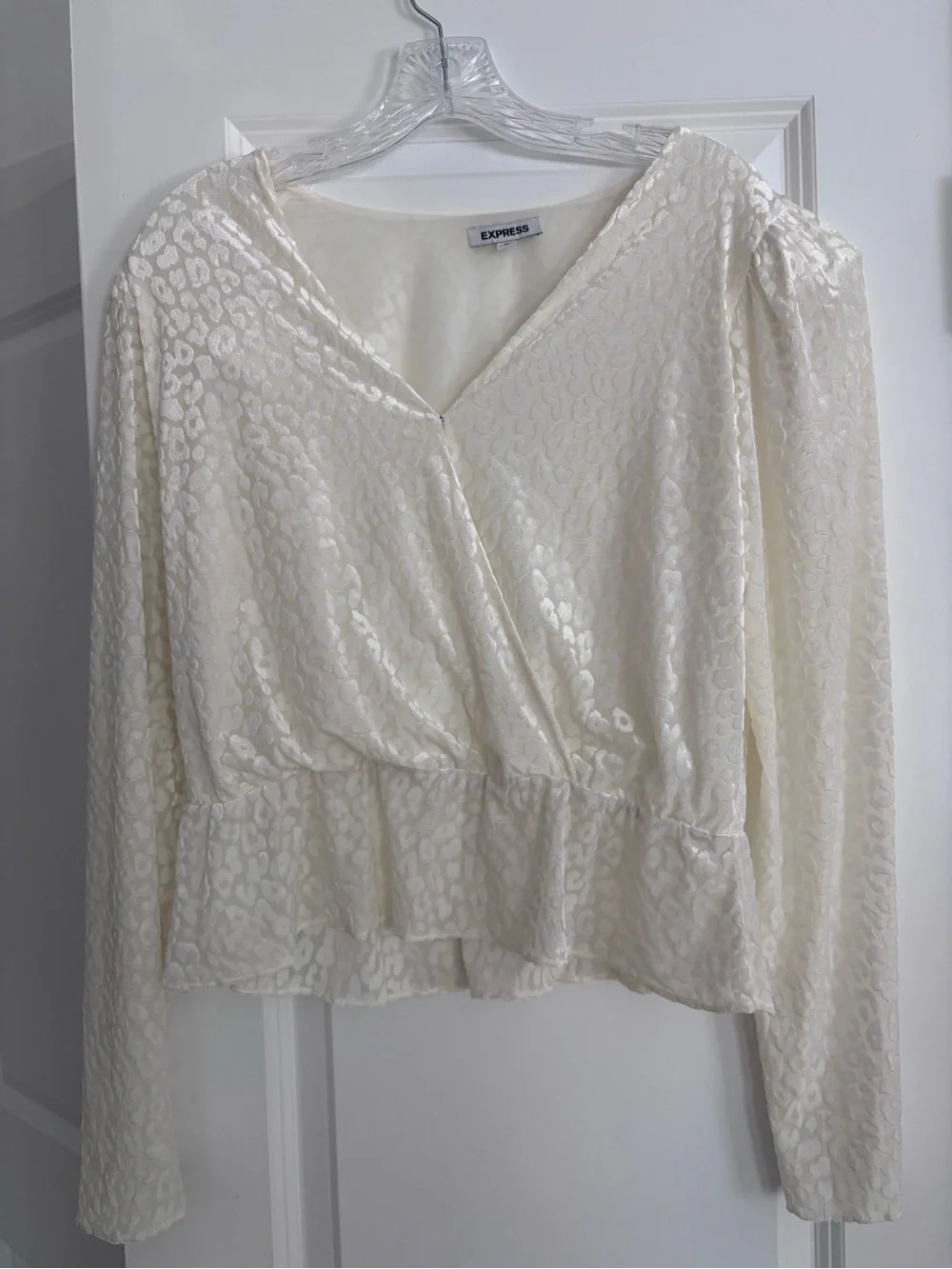 Express Cream V-Neck Peplum Wrap Blouse